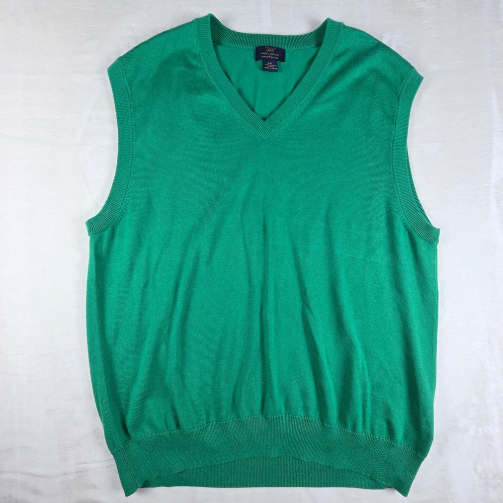 Brooks Brothers Sweater Vest Mens XXL Kelly Green 346 Supima Cotton V-Neck Prep
